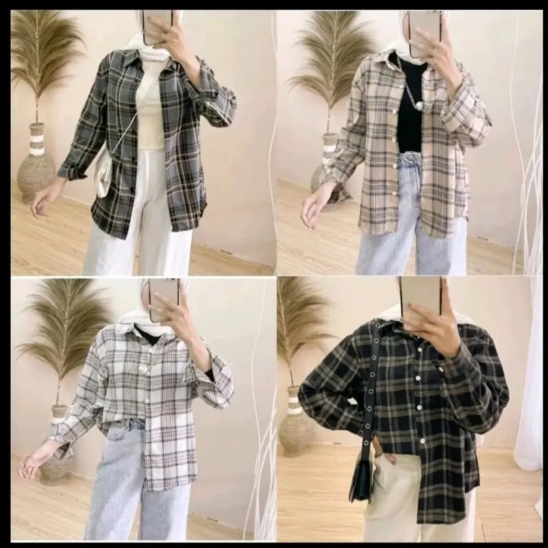 Kemeja wanita bahan Lembut kemeja Atasan kemeja wanita Lengan panjang Flanel Garis Flanel Garis Flanel Garis Flanel Garis Motif Nyaman Keren Kotak Katun Hitam Katun Hitam Katun Hitam kemeja  flanel kemeja  flanel pink 1