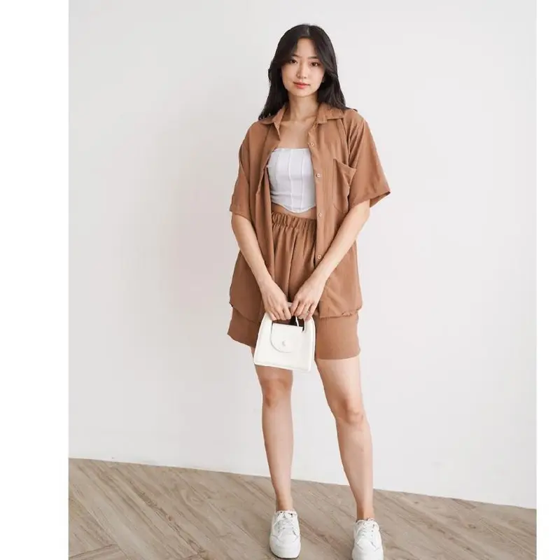 PROMO TERLARIS SETELAN KEMEJA+HOTPANS/ SETELAN KOREA/SETELAN WANITA 2