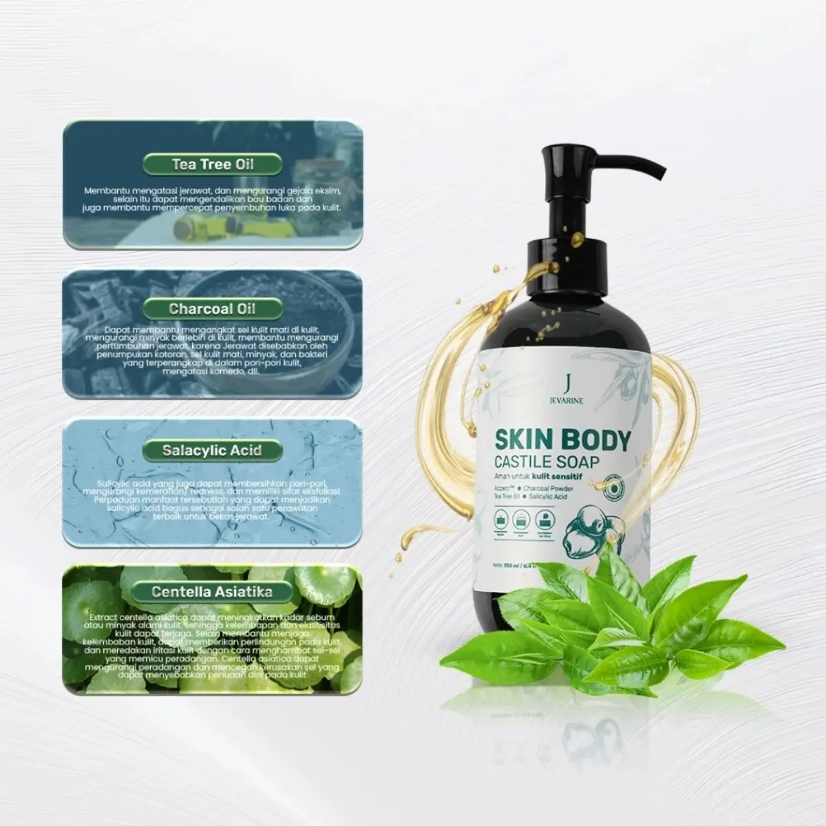 TERMURAH Jevarine Skin Body Castile Soap - Sabun Mandi Untuk Kulit Sensitive, Mengatasi Panu, Membantu Kulit Berjerawat, Melembabkan Kulit Kering 250ml Perawatan Mencerahkan