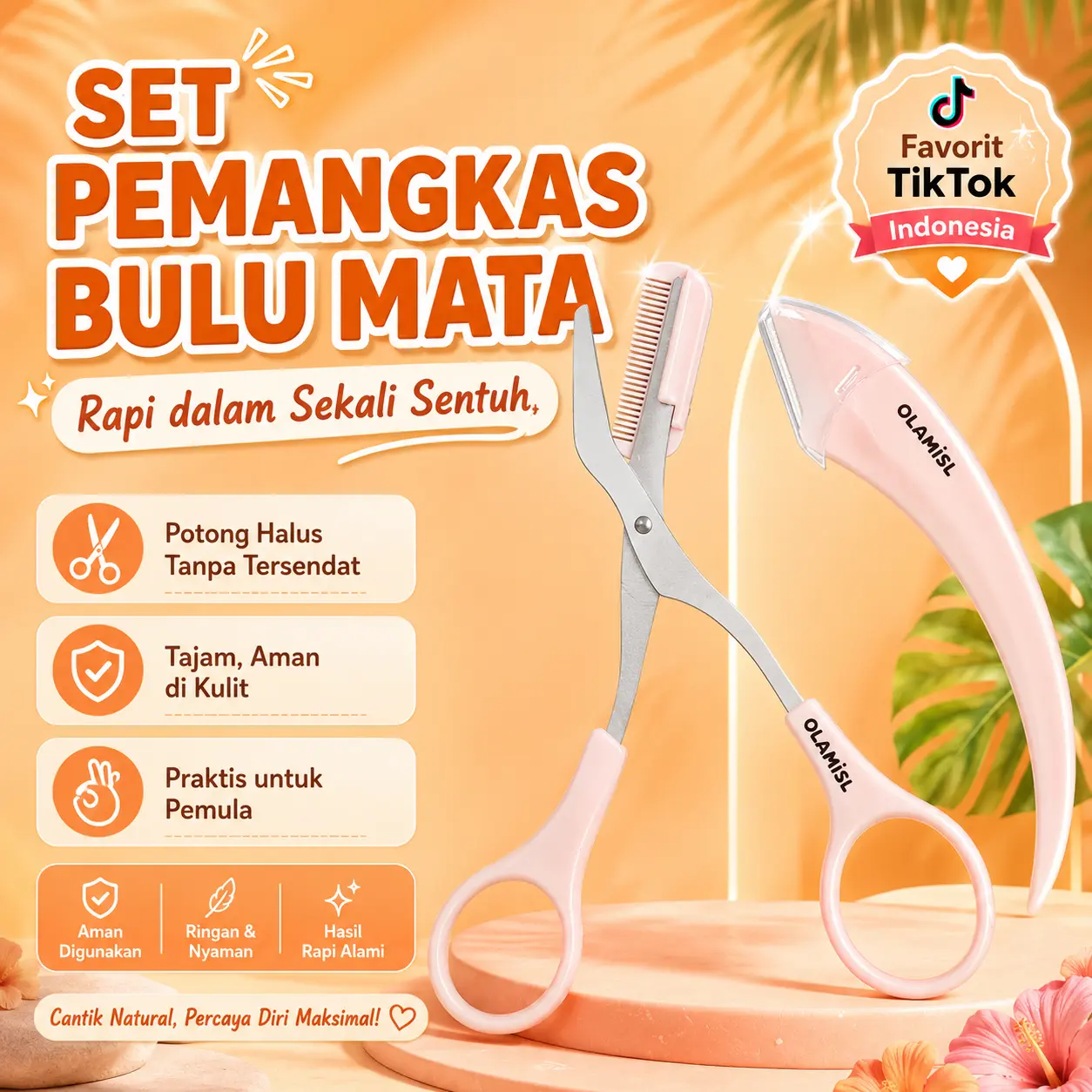 OLAMISLMZTAlat Cukur Alis Wanita 2in1, Gunting Sisir + Pisau Alis, Ringan & Nyaman Digunakan