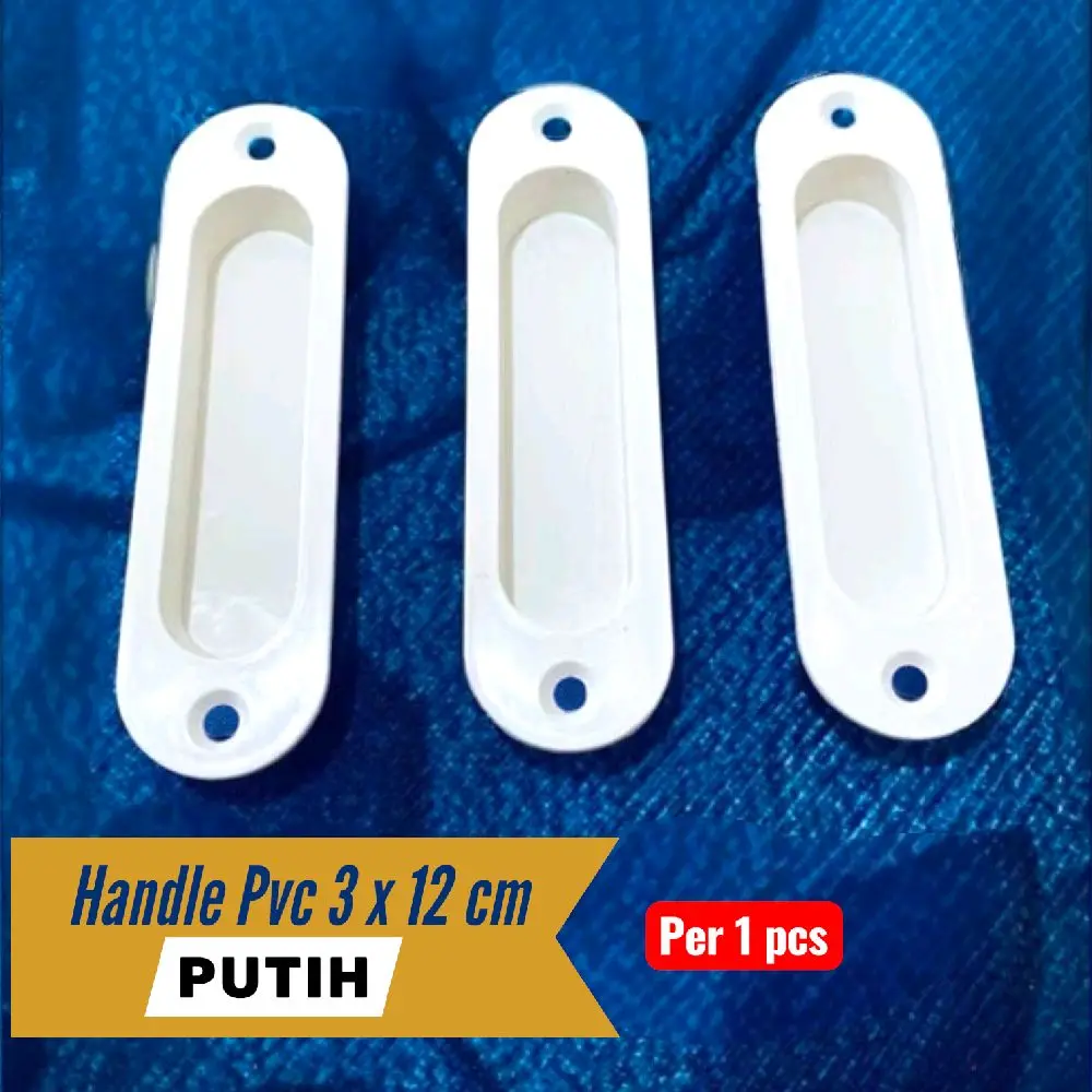 Handle PVC 3x12 cm Putih - Pegangan Pintu Dorong & Kolong Dapur Bentuk Oval Modern & Serbaguna - Per 1 pcs