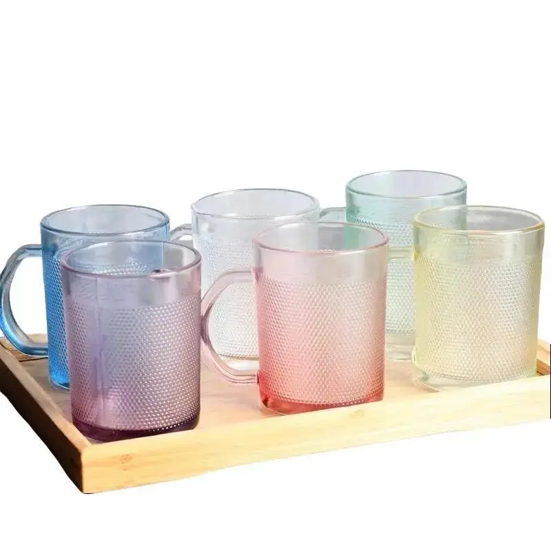Gelas Kaca 2 Pcs Warna Warni Gagang Manik Pelangi Tebal Putih tumbler kopi