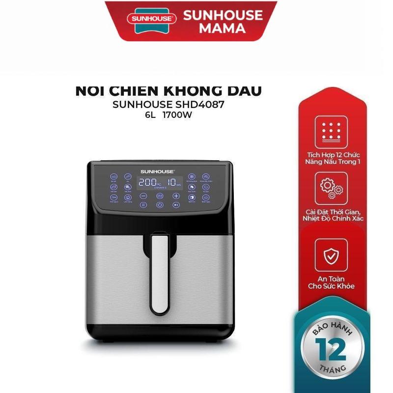 Nồi chiên không dầu 6L Sunhouse SHD4087 dung tích 6L - Cảm ứng 12 chức năng_Hàng