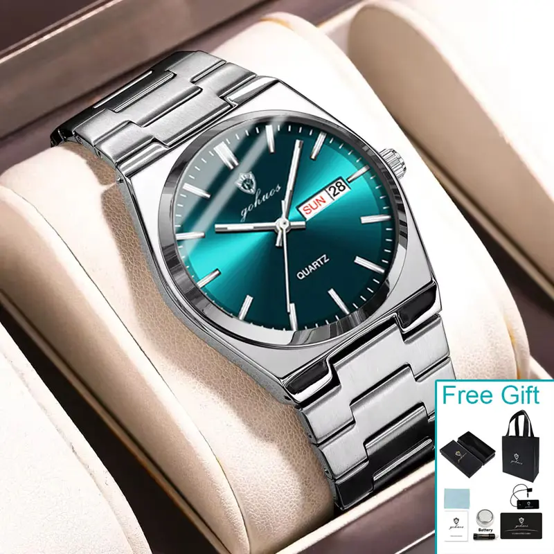 Đồng Hồ Chống Nước, GOHUOS, Phong Cách Doanh Nhân, Dành Cho Nam, Dạ Quang, Có Ngày Đôi, Thép Không Gỉ, Đồng Hồ Thạch Anh Vuông, Đồng Hồ Thời Trang