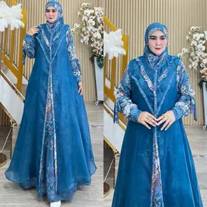 Humaira Syari AMALIA SERIES BY HUMAIRA SYARI Ceruty Printing Organza Kain dengan Desain Eksklusif Motif Mewah Maxi Dress untuk Wanita Dewasa Gamis Muslim Panjang