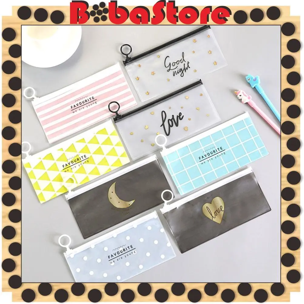 ⭐Bobastore⭐ Tempat Pensil Pulpen Transparan Ziplock Karakter Serbaguna Pouch Zip Lock Penyimpanan Kosmetik Pouch Zipper Pencil Case Tempat Penyimpanan Alat Tulis Murah R799 R444