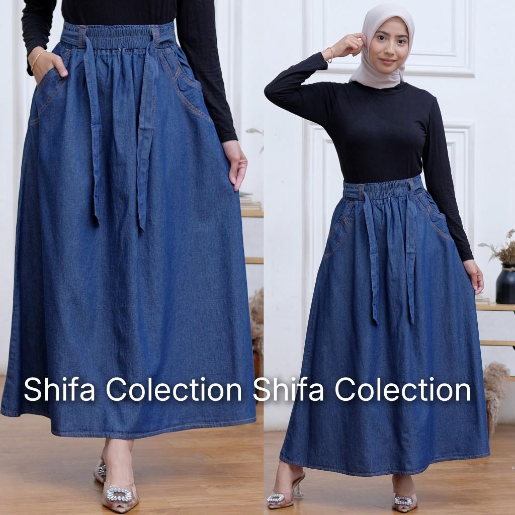 Rok Jeans Panjang Wanita Model Payung Fita Kekinian Bahan Original Jeans Wash Premium 6,5 Ons / Rok Jeans / Rok Panjang Wanita / Rok Jeans Jumbo / Rok Jeans Panjang BB ± 35 - 85 kg Denim Nyaman Variasi Hitam Biru Navy Samping Rok Jeans Panjang Wanita Model Payung Fita Kekinian Bahan Original Jeans Wash Premium 6,5 Ons / Rok Jeans / Rok Panjang Wanita / Rok Jeans Jumbo / Rok Jeans Panjang BB ± 35 - 85 kg Denim Nyaman Variasi Hitam Biru Navy Samping