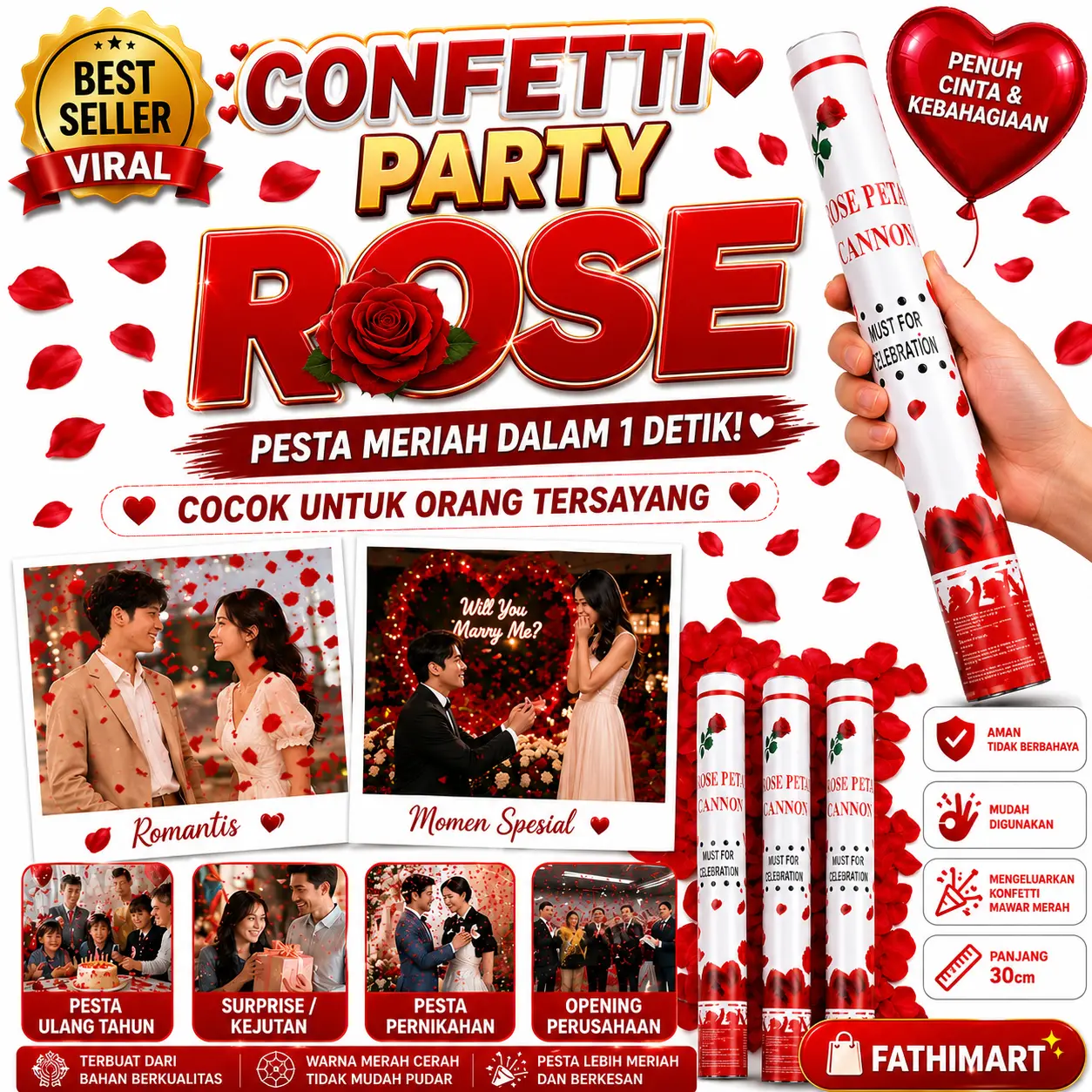 Confetti Party Rose 30cm Konfeti Bunga Cocok Untuk Acara Spesial Romantis / Wedding / Ulang Tahun