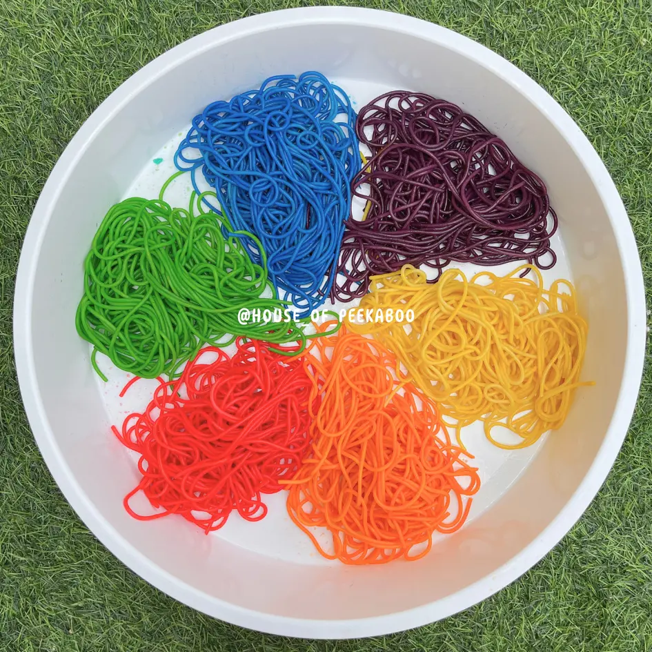 HoPe - Rainbow Noodle Mie Warna Warni Sensory Play Rainbow Spaghetti Pasta Warna Warni Mie Pelangi 150gr -