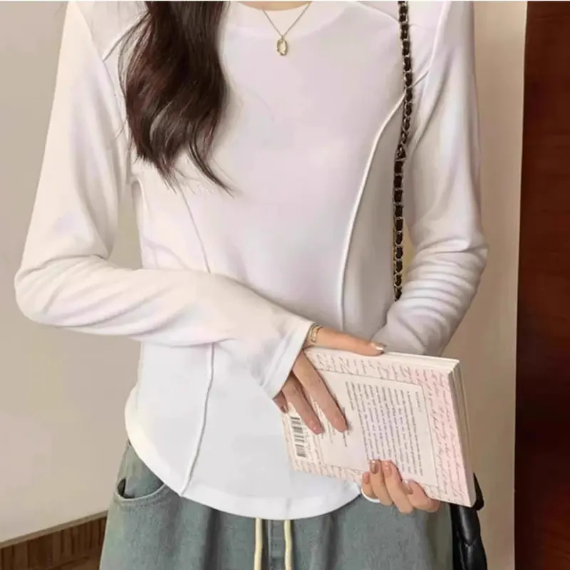 Kaos Basic Wanita Lengan Panjang / Kaos Ootd Putih Polos Wanita Kekinian 2024 7