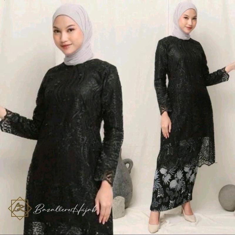 Tunik brokat tile premium terbaru/model seragam pesta/kebaya best seller Kondangan Muslim Wanita Atasan Setelan Motif Mewah Panjang Batik Remaja 5