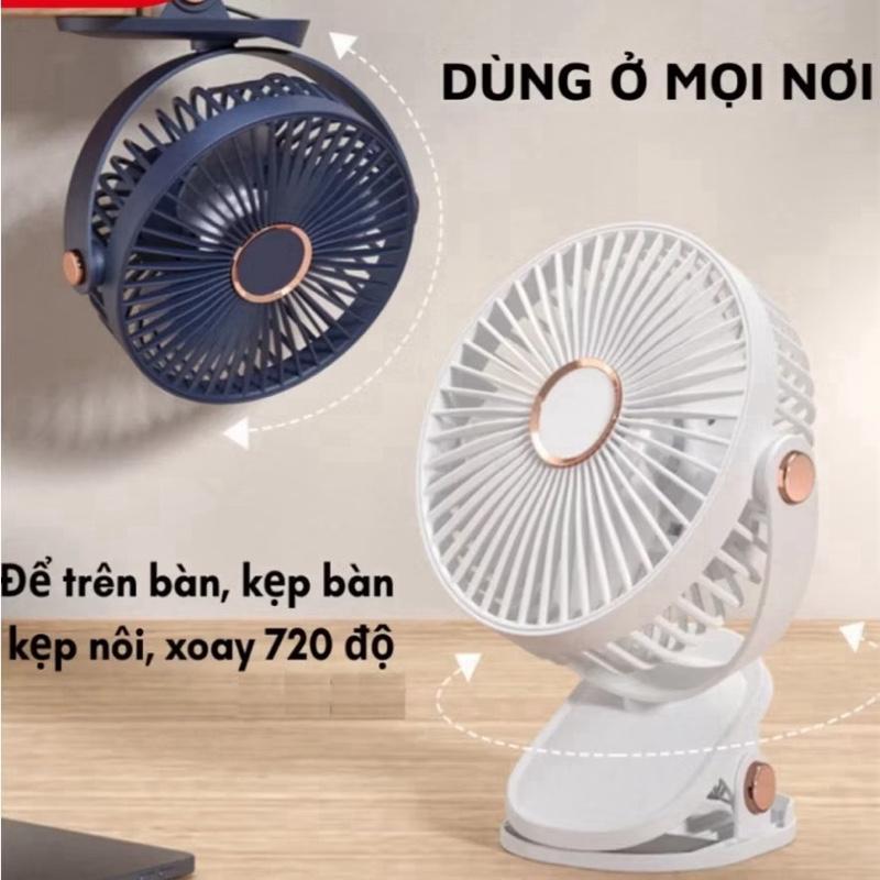  ￼  Giá sỉ    Quạt tích điện kẹp bàn mini để bàn 5 mức độ kết hợp đèn ngủ xoay 360 độ có bộ sạc quạt mini Phụ kiện tích điện. 