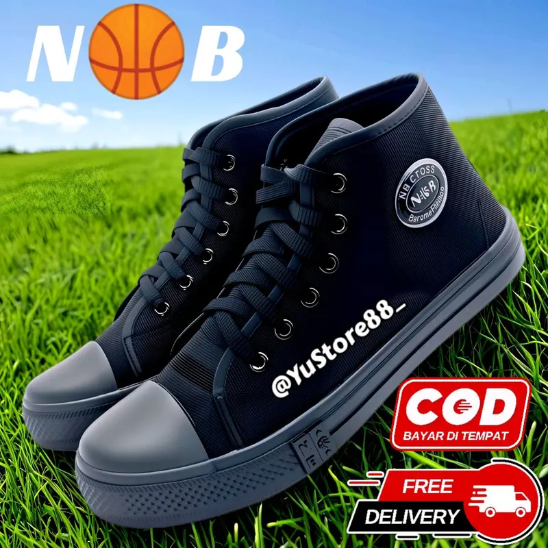 Sepatu Sekolah Hitam (SOL KUNING) NB Tinggi Sepatu Tali SD SMP SMA Laki2 Perempuan Tanpa Box 3