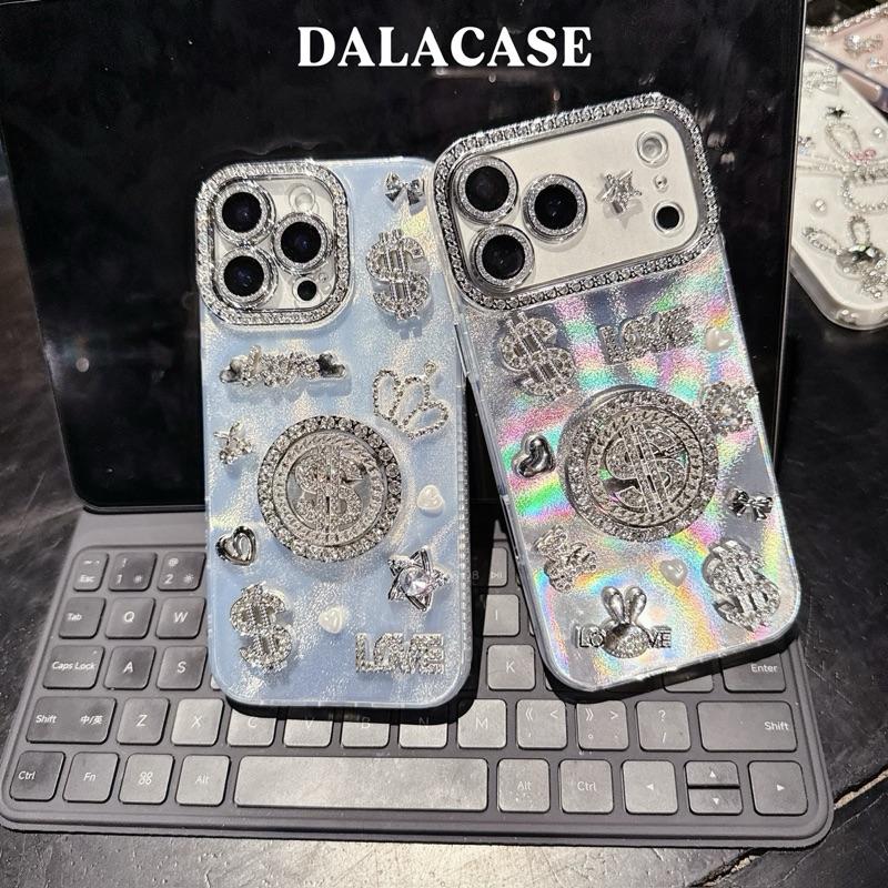 Ốp Lưng Hologram Camera Đá Bảo Vệ Camera Charm Đồng Xu Bạc Xoay + Love + 2 Charm Đô