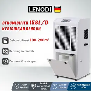LENODI Dehumidifier 158l Daya Tinggi Pencairan Es Kontrol Kelembaban Pengatur Waktu Lembaran Logam Otomatis Dehumidifier Bengkel Gudang Tahan Air