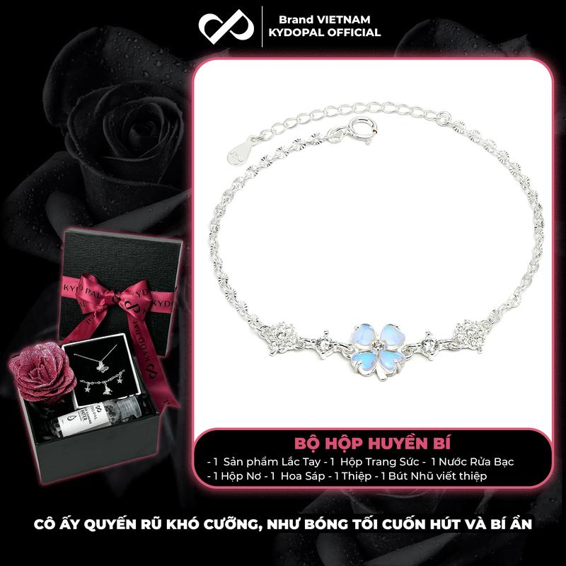 Lắc tay bạc nữ KYDOPAL dây hoa cỏ bốn lá cánh tim cá tính đính đá đa sắc thu hút may mắn | PAL9C8L30
