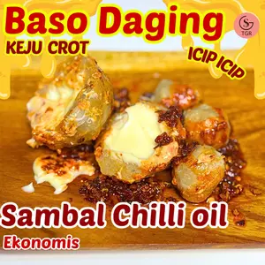 BAKSO DAGING KEJU CROT ICIP ICIP EKONOMIS SAMBAL CHILLI OIL Makanan Bakso Sapi Food