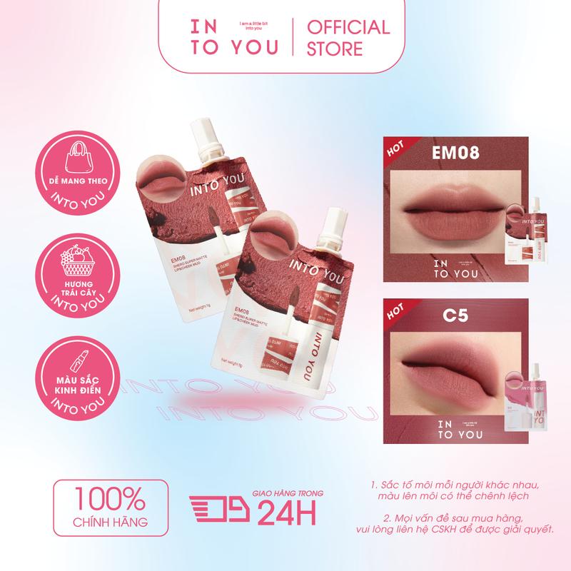  Set 5 Son Bùn Túi Mini INTO YOU  EM05 + 302 + EM08 + EM11 + C5  Chất Son Bùn Lì Làm Giảm Thâm Môi Sáng Da Bền Màu Không Khô Môi Lâu Trôi 1g Bagged Liptick 