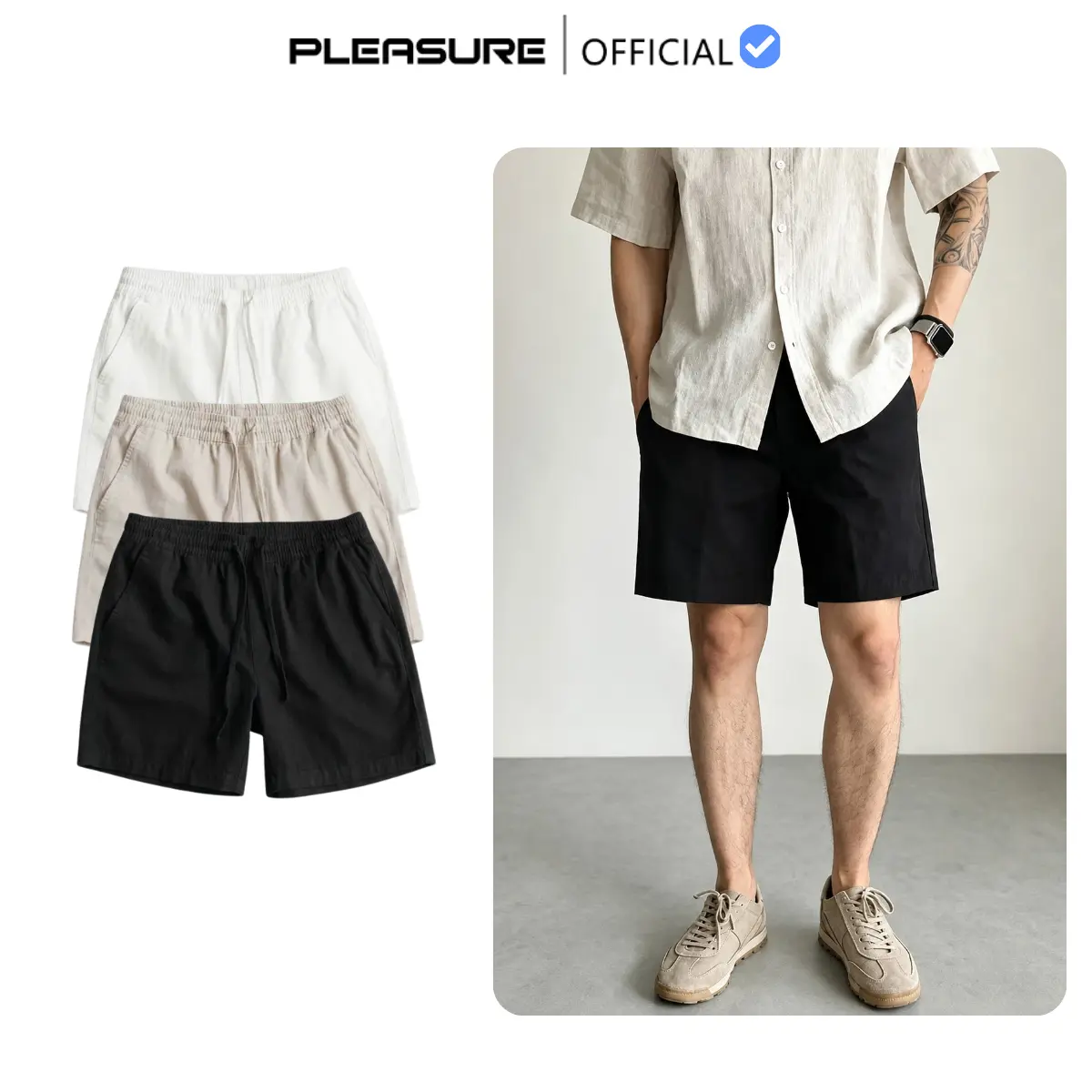 ( XẢ KHO )Quần Short Kaki Basic Sleek Pleasure form trên gối, Lưng Chun, Co Giãn Thoải Mái,Trẻ Trung Năng Động 22