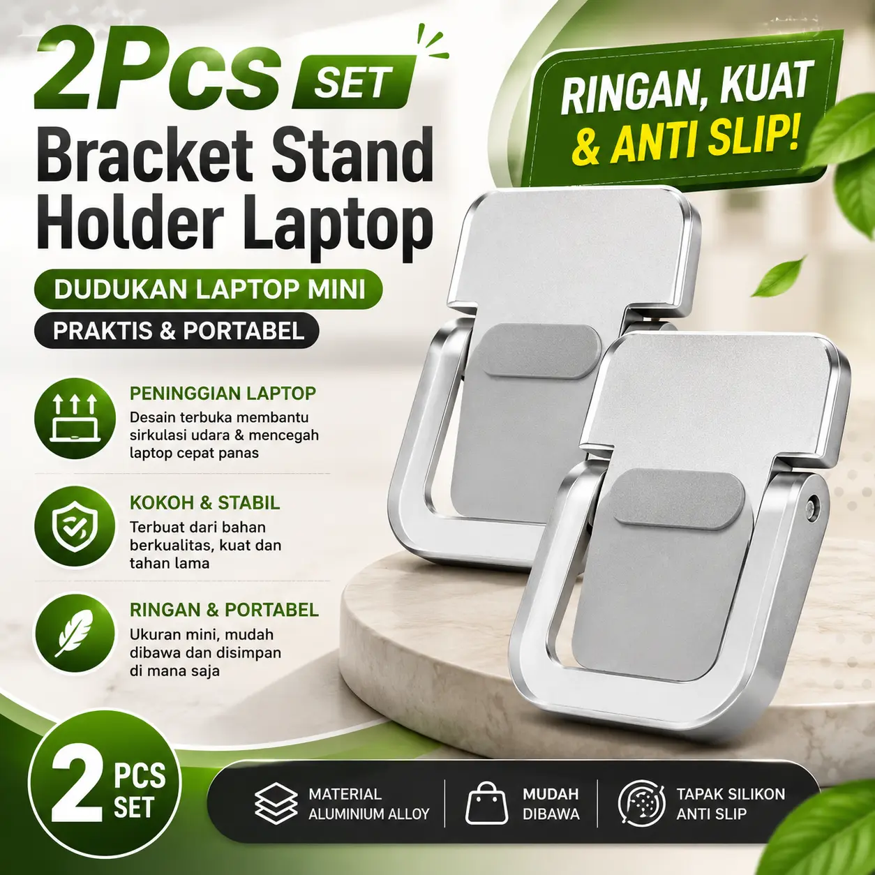 2Pcs Bracket Stand Holder Laptop Mini Aluminium – Dudukan Laptop Lipat Anti Slip Pendingin Laptop Universal