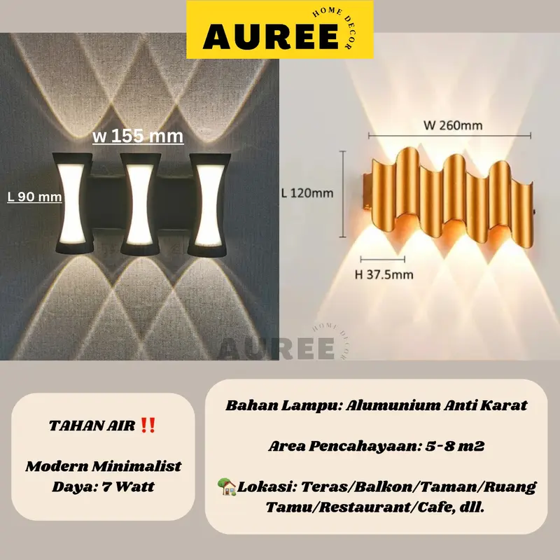 AUREE - Lampu Dinding Outdoor Anti Air Modern Minimalis Lampu Dinding Teras Lampu Taman 1