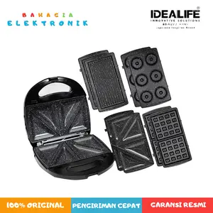 IDEALIFE IL-202 Sandwich Maker Toaster 4 in 1 pemanggang waffle roti