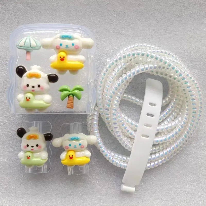 4in1 Set Pelindung Kabel Ins Fashion Sanrio LOTSO Cover Silikon Burger Buah Untuk Iphone / Ipad 18w/20w Charger Pelindung Kabel Aksesoris-FE 2