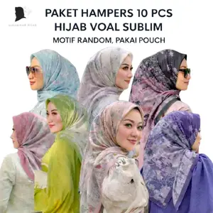 Hampers 10 Pcs Hijab Voal Sublim Motip Random Pakai Pouch zipper Lock