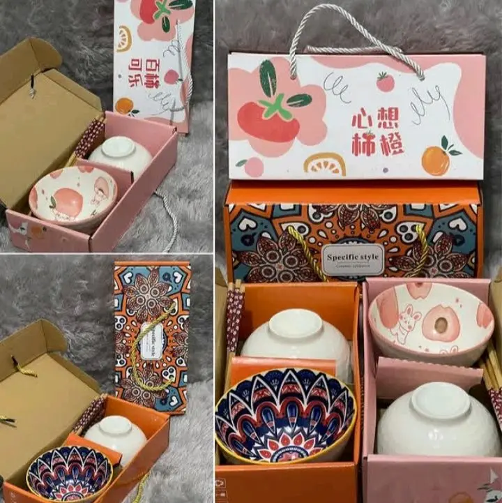 Mangkok Set 2 Buah dengan Sumpit - Tempat Makan Estetis dan Fungsional..Warna random 0
