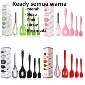 Baking Props Set Isi 5pcs Kocokan Telur, Spatula 3pcs Dan Kuas Kue Silicon