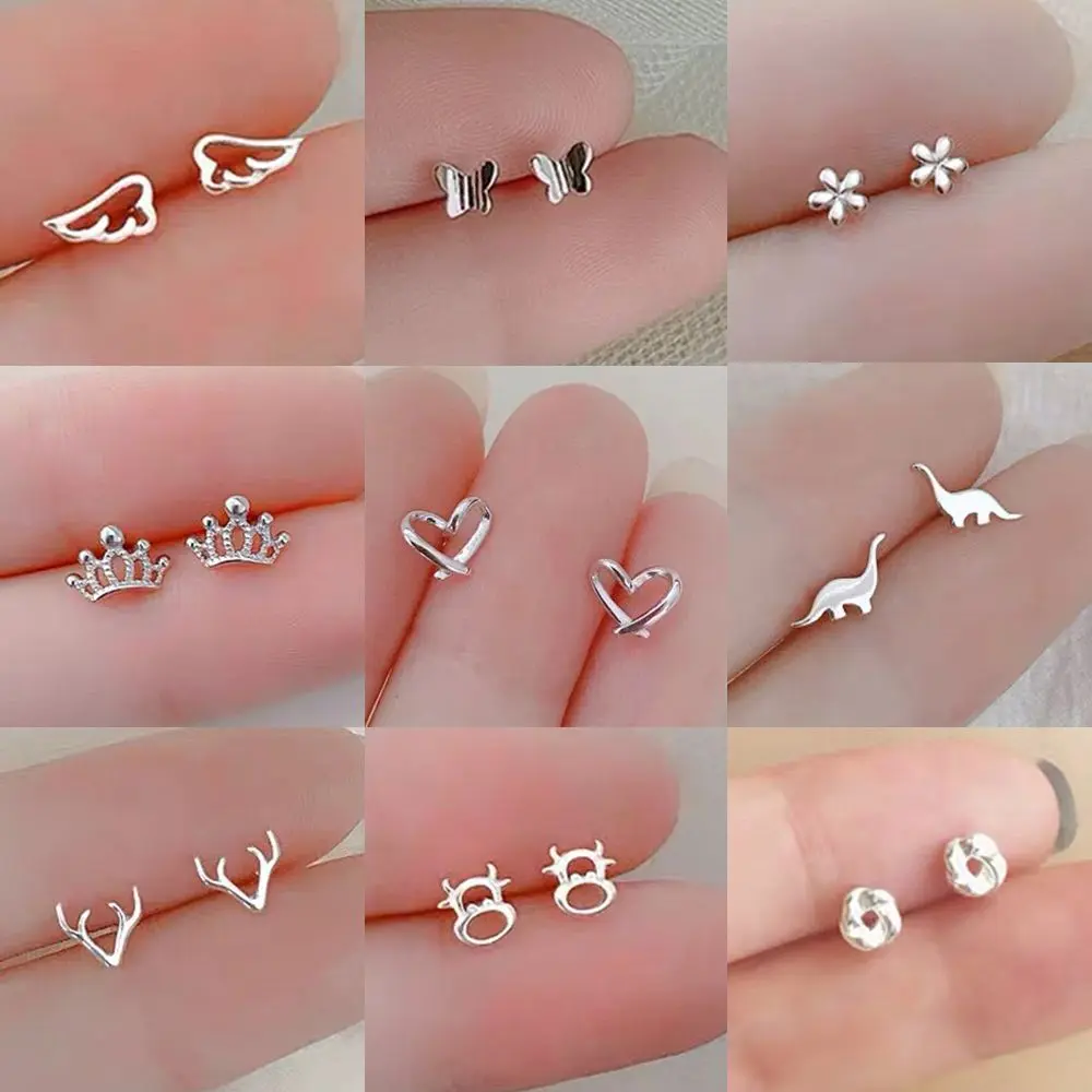Tiny Helix Cartilage Tragus for Women Girls 925  Heart Star Circle Mini Stud Earrings Dinosaur Butterfly Ear Piercing
