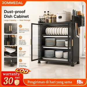 Rommedal Rak Piring Dapur Tertutup Anti Debu, Lemari Piring Multifungsi, Rak Penyimpanan Piring Mangkuk & Peralatan Makan