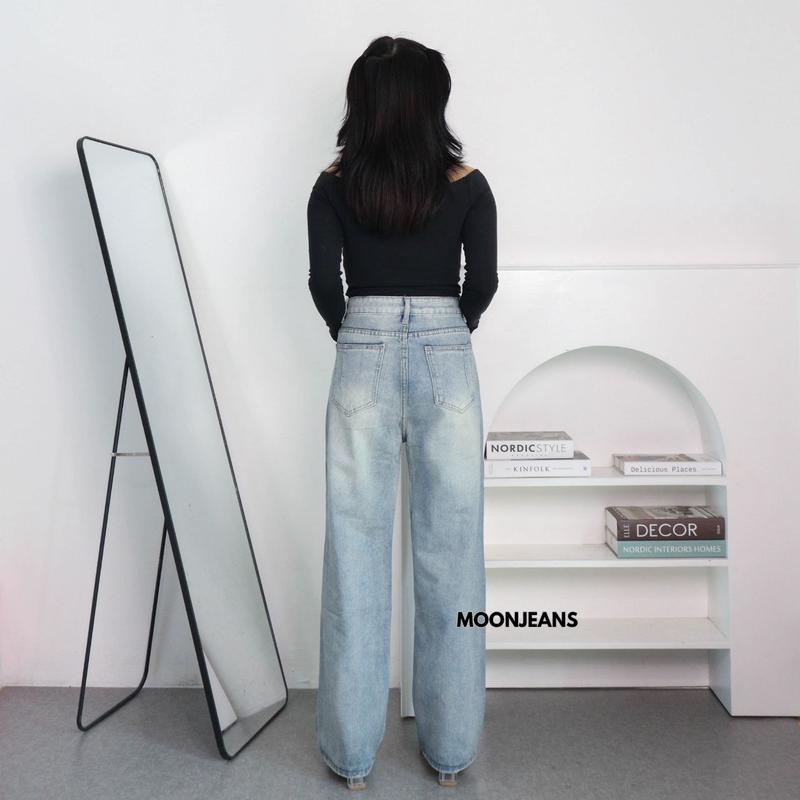 KarensaJeans X318 Celana Panjang Loose Jeans High Waist Ripped Wanita Kekinian Premium Quality 6
