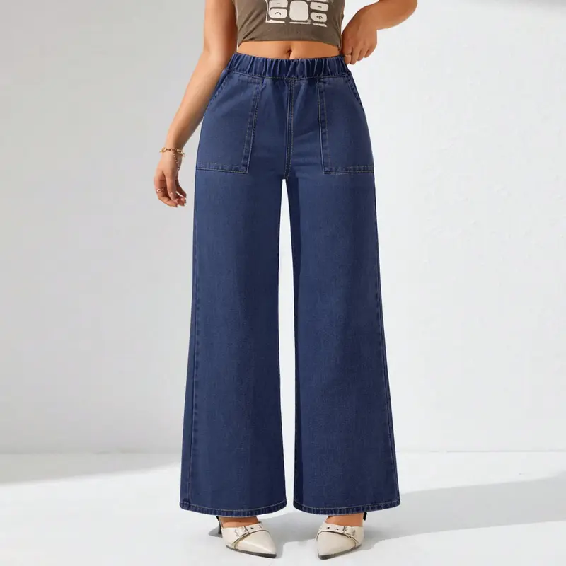 Celana Jeans Loose Wide Leg Plus Size Slack Pants Palazzo Wanita Baffel Jeans 8