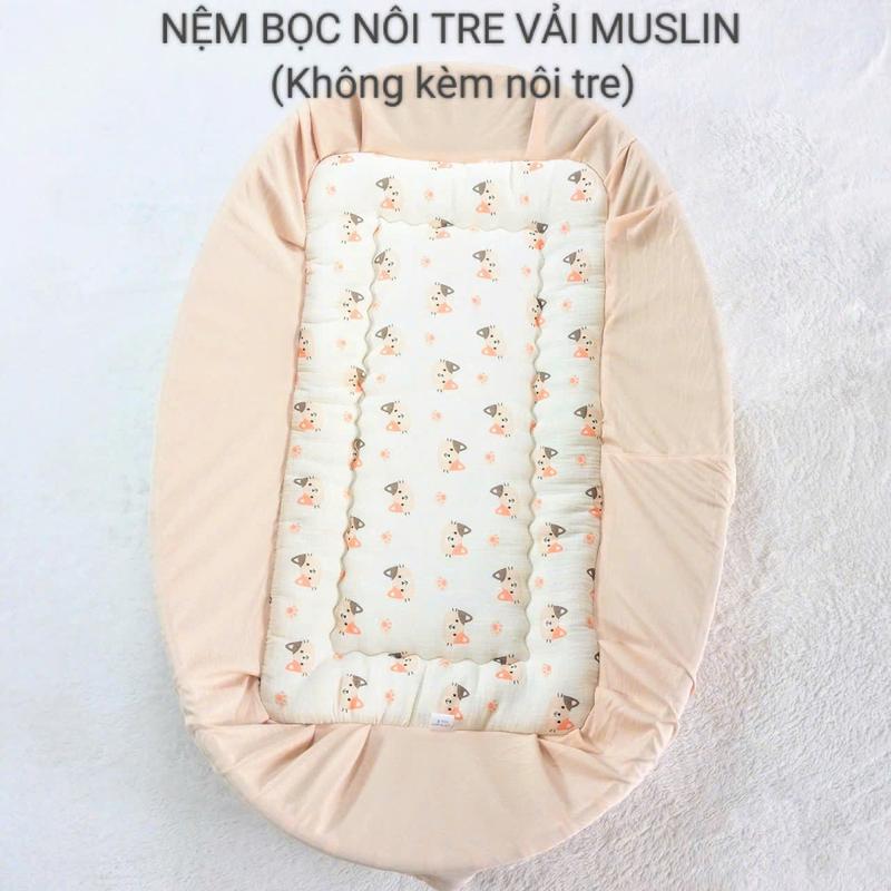  Nệm lót nôi tre Kimhome cho bé nằm võng vải muslin free size cho nôi dài từ 80-110cm  Không kèm nôi  