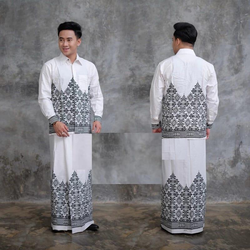 agms_ Baju Setelan Koko Pria Dewasa Stelan Sarung Remaja Laki Elegan Motif Batik Garis Premium Keren Muslim Formal Tangan Panjang Pendek Kain Katun Nyaman 6