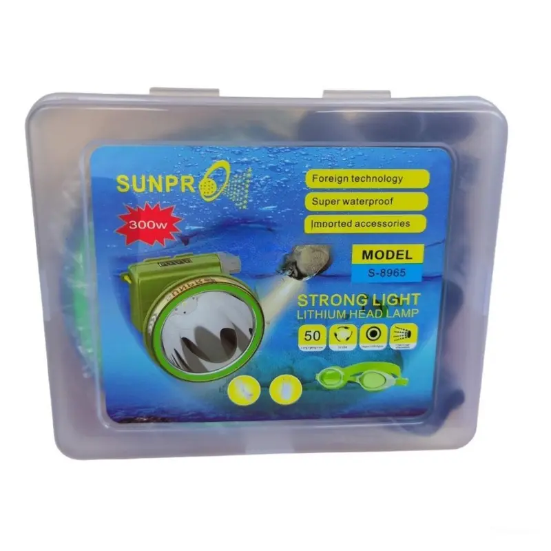 Senter Kepala Selam SUNPRO S-8965 300W 5000mAh | Senter Selam Headlamp Super Bright Cahaya Putih Indikator Baterai Super Terang Tombol Putar Bonus Kacamata Renang 1
