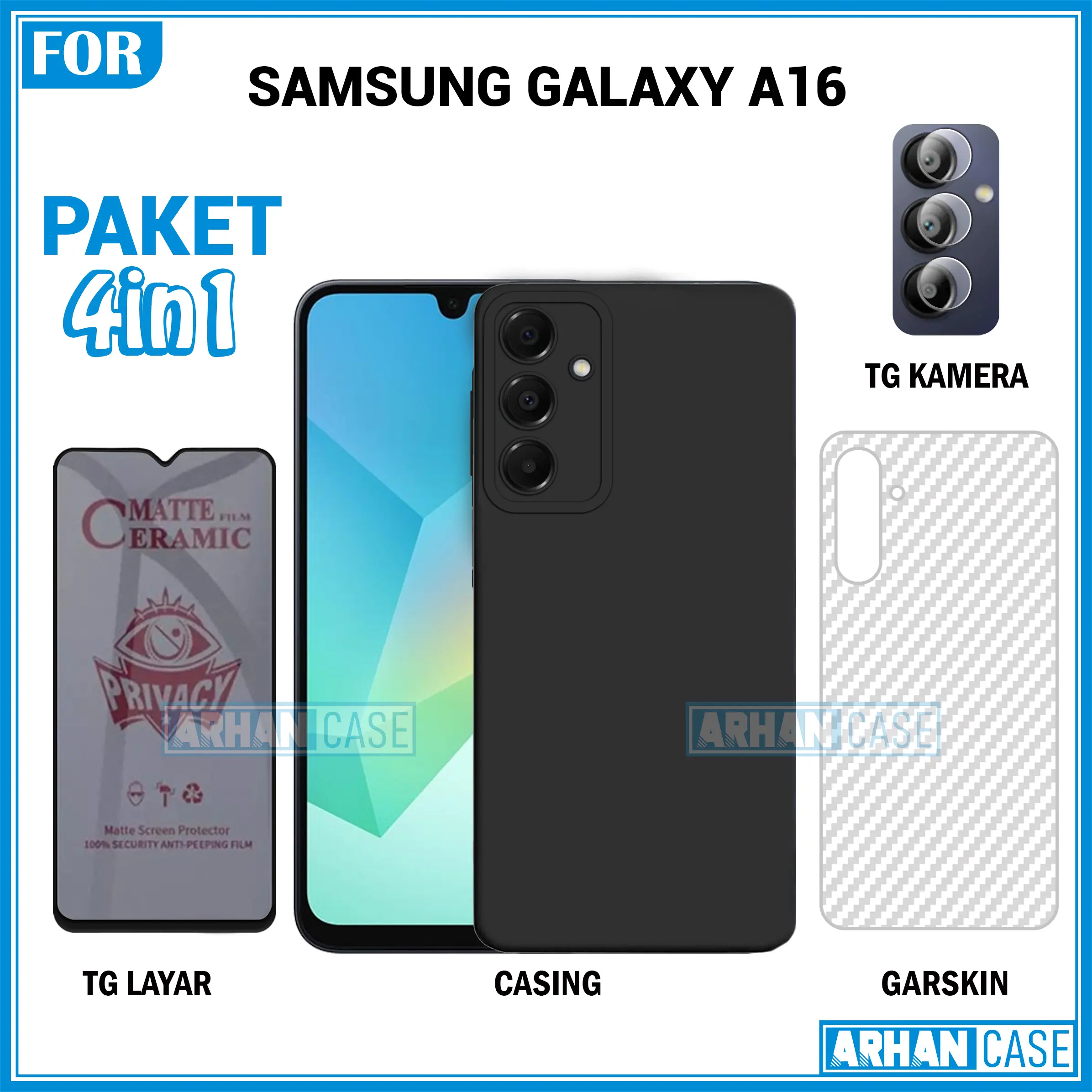 Paket Komplit 4in1 Case Pro untuk Samsung Galaxy A16 A15 A14 Case Perlindungan Lengkap