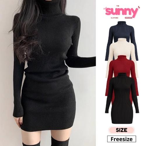 Váy Len Body Nữ DB11 – Váy Ôm Dáng Cổ Lọ Tay Dài Chất Len Gân Mềm Mịn Co Giãn Sunny Clothing