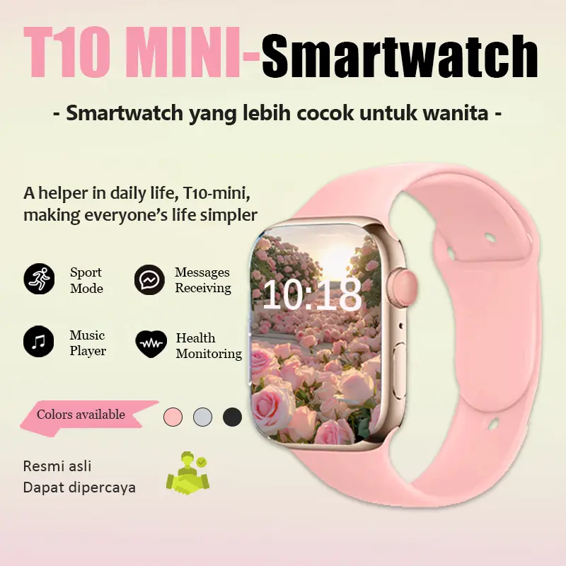 Buds Smartwatch T10 Mini untuk Wanita – Jam Tangan Pintar Elegan Berkualitas Tinggi | Hadiah Romantis untuk Pacar | Layar HD Besar | Pemantauan Detak Jantung | Tahan Air | Bluetooth | Tali Gratis | Cocok untuk Olahraga & Fashion | Bergaransi Resmi 0