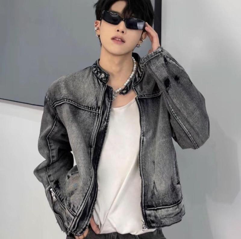 EIGHTEEN MAMIMA-jaket jeans denim abu sanwos atasan pria kasual distro resleting santai keren 0