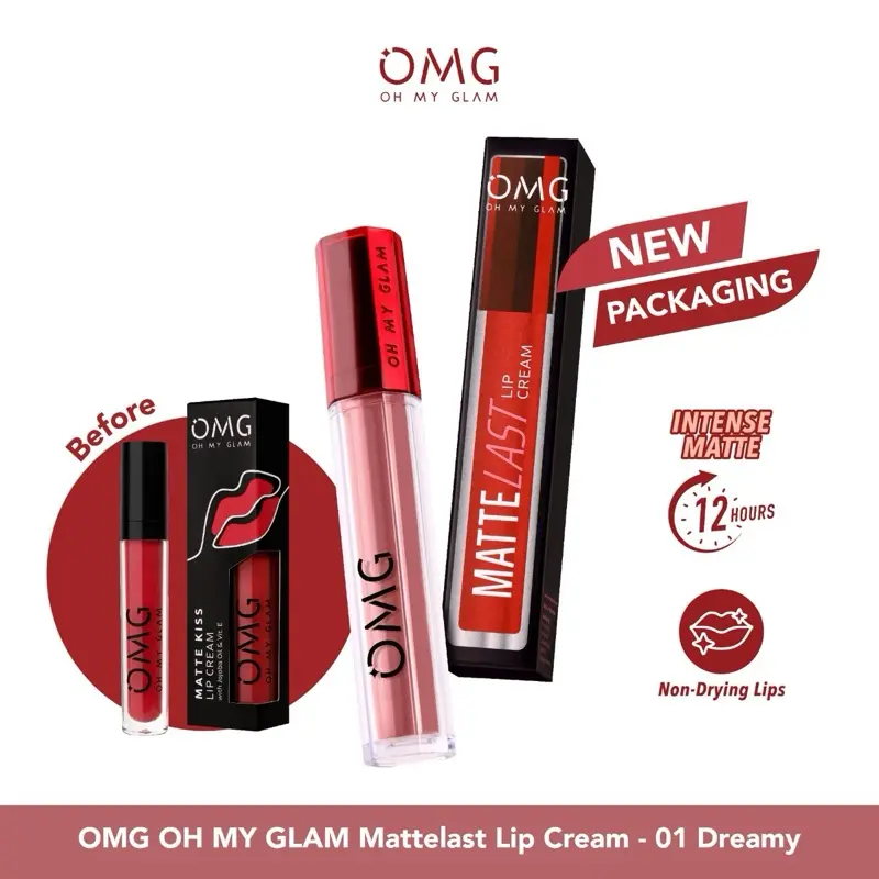 OMG OH MY GLAM MATTELAST LIP CREAM 2.9 G lipstik omg 14 15 dan matte Creamy Bibir Kering Gloss Lipcream Ombre Wanita