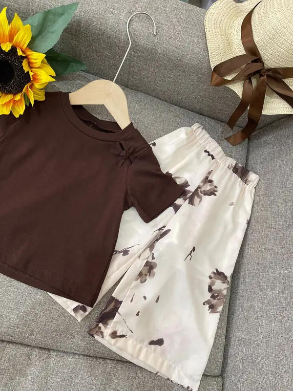 [KIDSFASHIONKOLEKSI] Setelan Cheonsam Hazel Brown  Anak Perempuan Motif Ash Flower 5