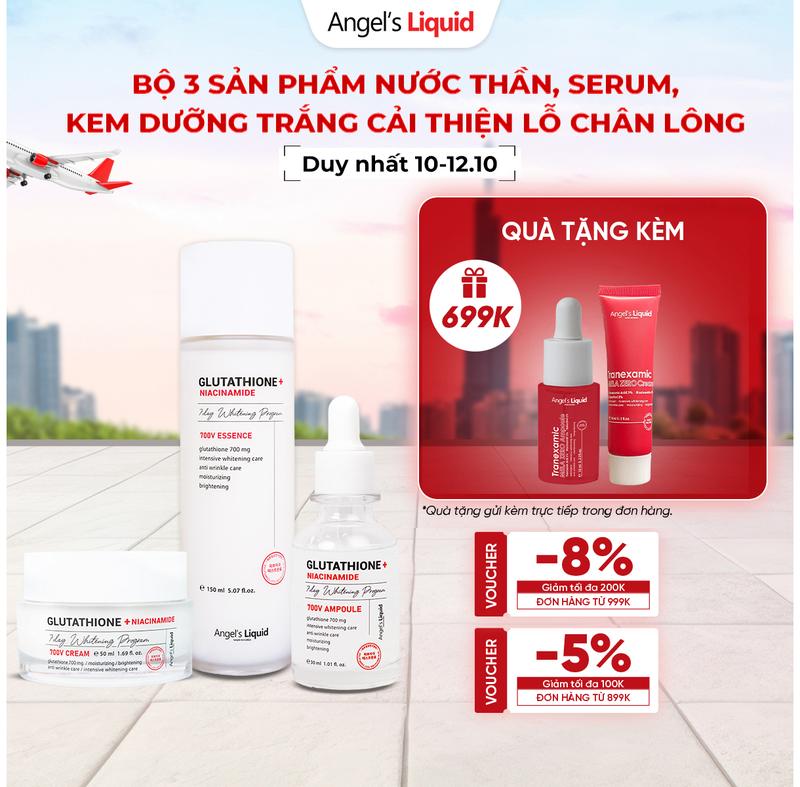 [10.10]  Bộ 3 sản phẩm Nước thần, Serum, Kem Dưỡng Giúp Dưỡng Trắng, Cải Thiện Lỗ Chân Lông Angel's Liquid Glutathione Plus Niacinamide