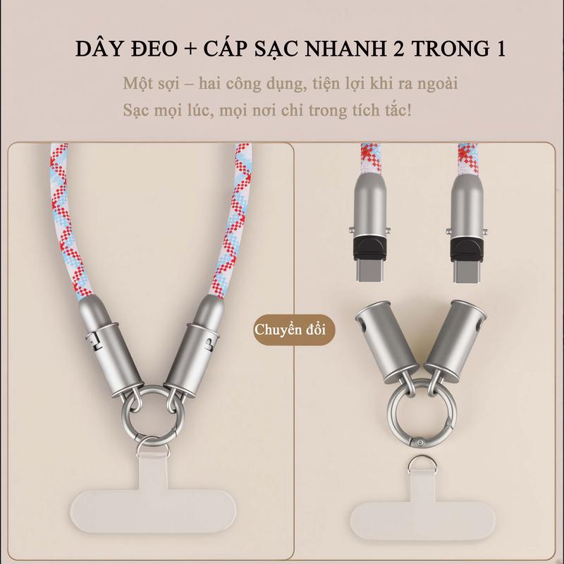 Dây đeo điện thoại + Cáp sạc 2in1 | Sạc nhanh, chống rơi | Tương thích iPhone Android 0