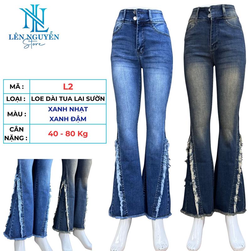 L2 [ Len Nguyen Store ] Quần Jean (Bò) Nữ Loe Dài Dài 95-98cm, Màu Xám, Xanh, Size 40kg-80kg, Thiết Kế Tua Lai Sườn, Lưng Cao 2 Nút, Co Giãn, Mền Mịn, Bigsize, Skinny, Ống Ôm, Phong Cách Năng Động, Trẻ Trung, Tự Tin. Women Pants Denim quần xs