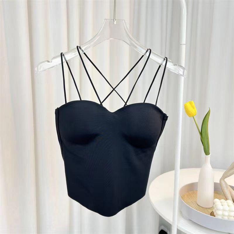 061558   Ice Silk Latex Fixed Cup with Chest Pad Solid Color Outer Wear Suspender Vest 1
