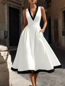 Vestido casual para mujer ZANZEA, sin mangas con cuello en V, bajo de bloques de color, diseño entallado en la cintura y corte en línea A, perfecto para salidas diarias, cómodo y elegante