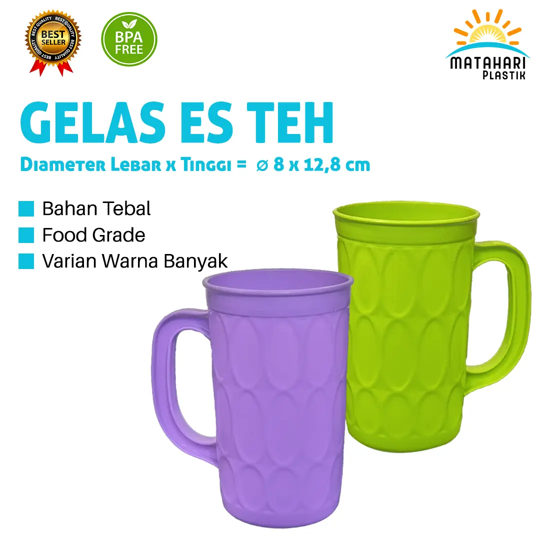 Gelas Es Teh 12 PCS Gelas Plastik Gagang Murah Bahan Tebal Food Grade Kapasitas 300 ml Warna Ungu & Pink Diameter 8 x 12.8 CM