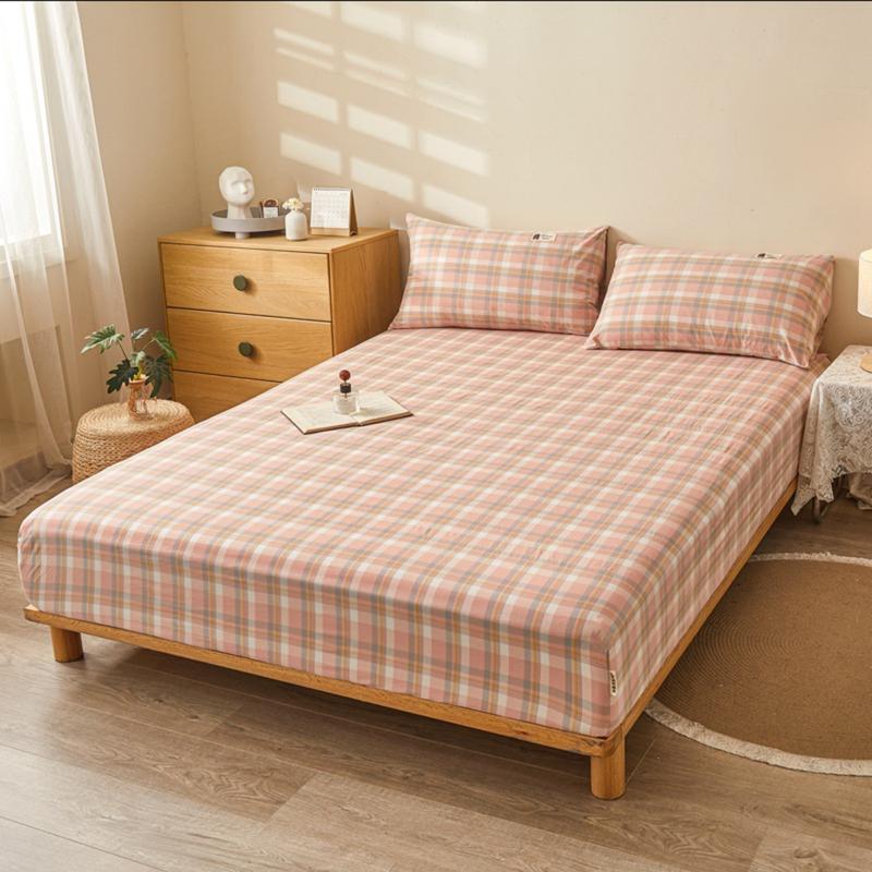 Product Introduction of Cotton Plaid Fitted Sheet Japanese Striped Plaid Cotton Non-Slip Bedspread Washed Cotton Student Fitted Sheet 3 In1 Mattress Cover Protective Cover 25
